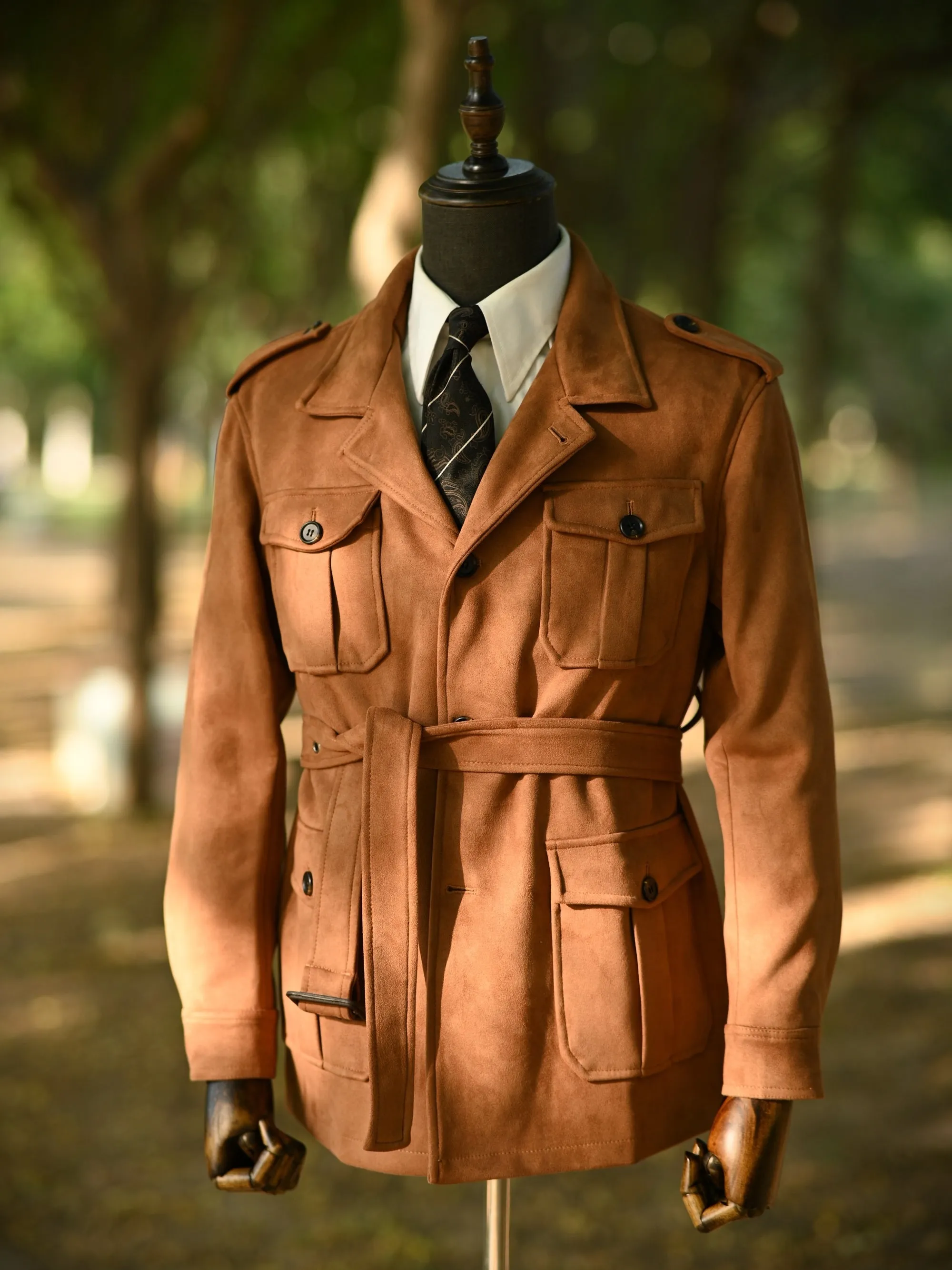 Men's Belt Faux-Suede Safari Jacket