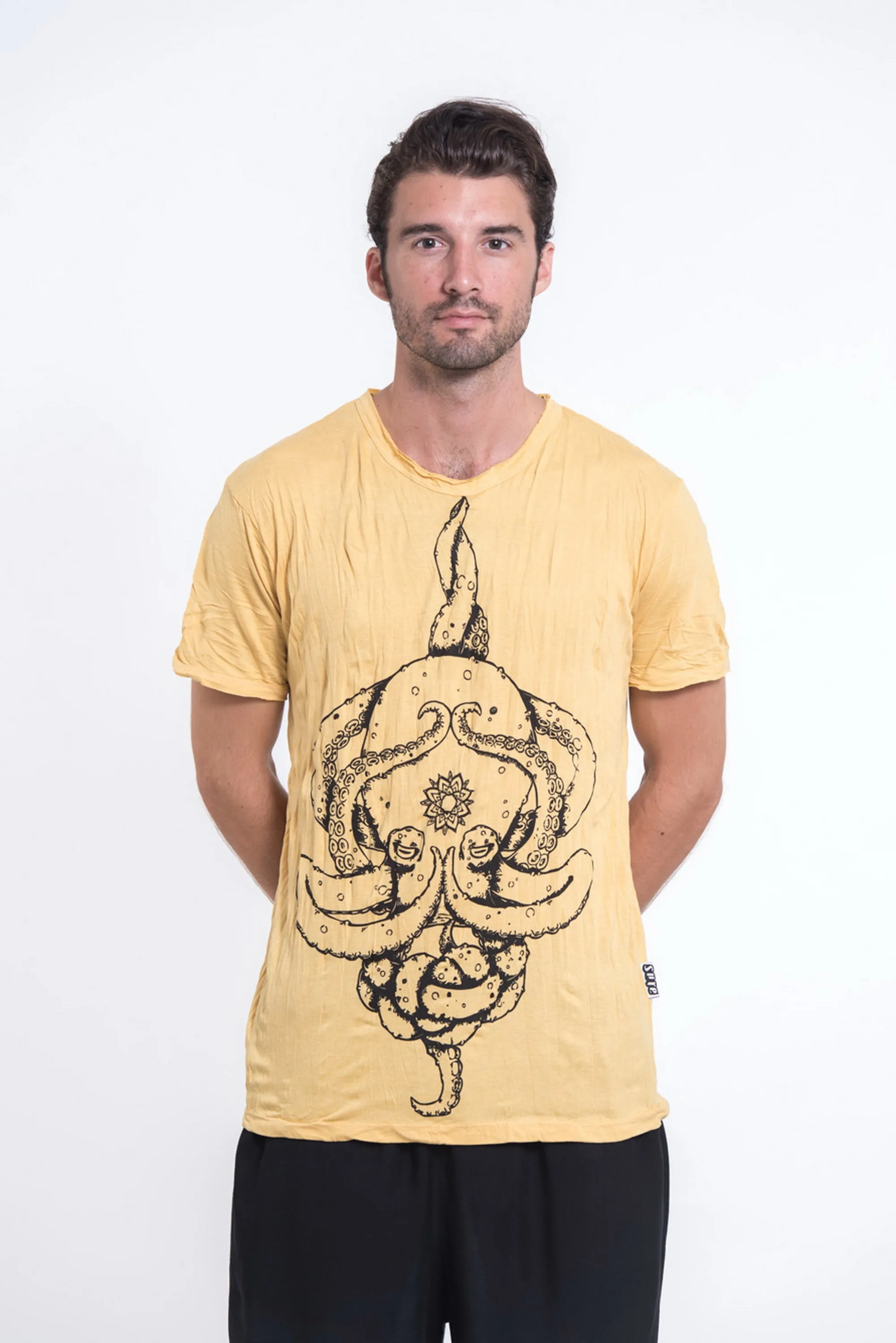 Mens Octopus Mandala T-Shirt in Yellow