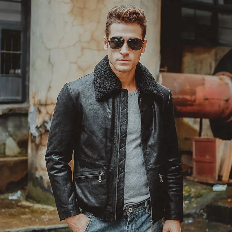 Men's Real Leather Aviator Jacket