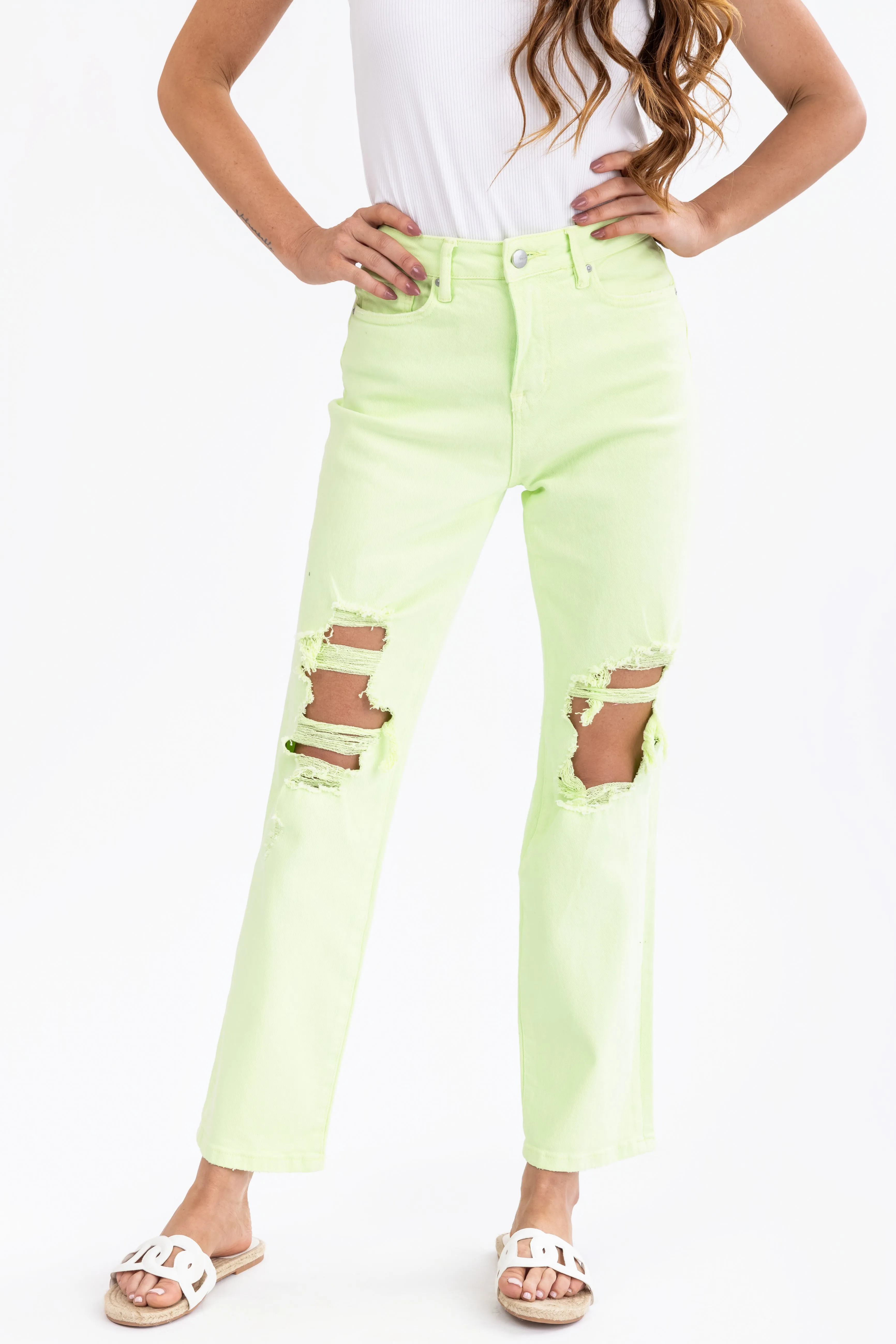 Mica Denim Bright Lime Straight Leg Jeans