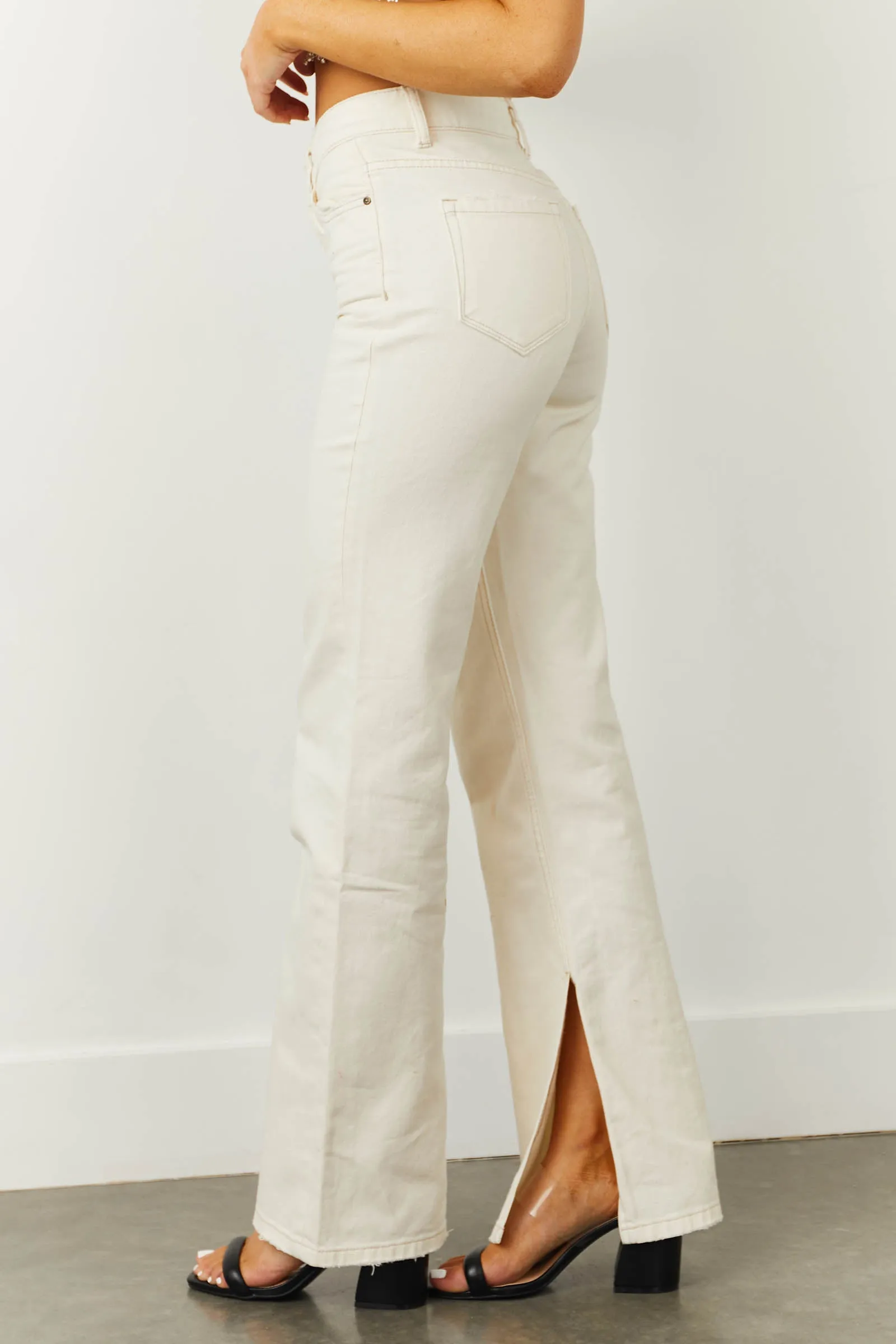 Mica Denim Cream High Rise 90s Flare Jeans with Side Slits