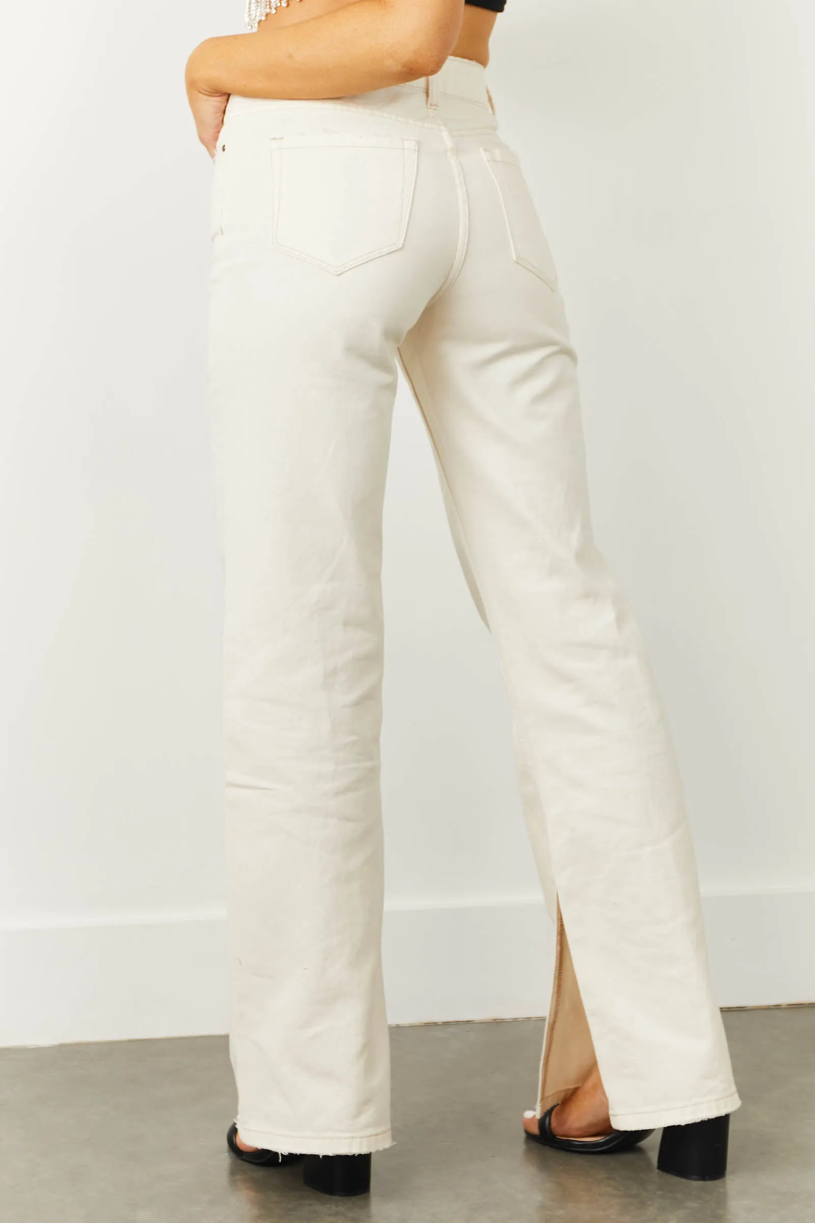 Mica Denim Cream High Rise 90s Flare Jeans with Side Slits