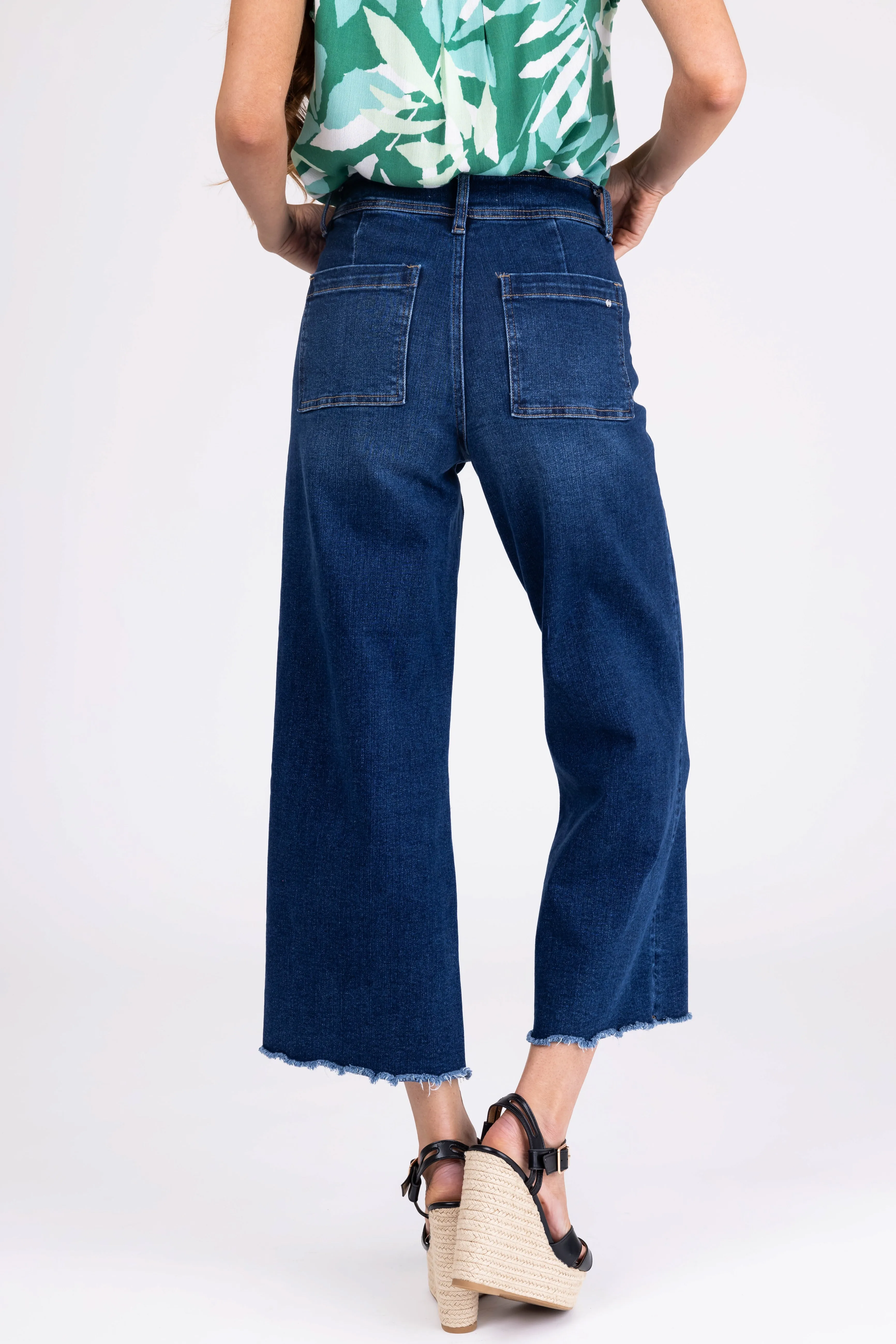 Mica Denim Dark Wash Wide Leg Cropped Jeans