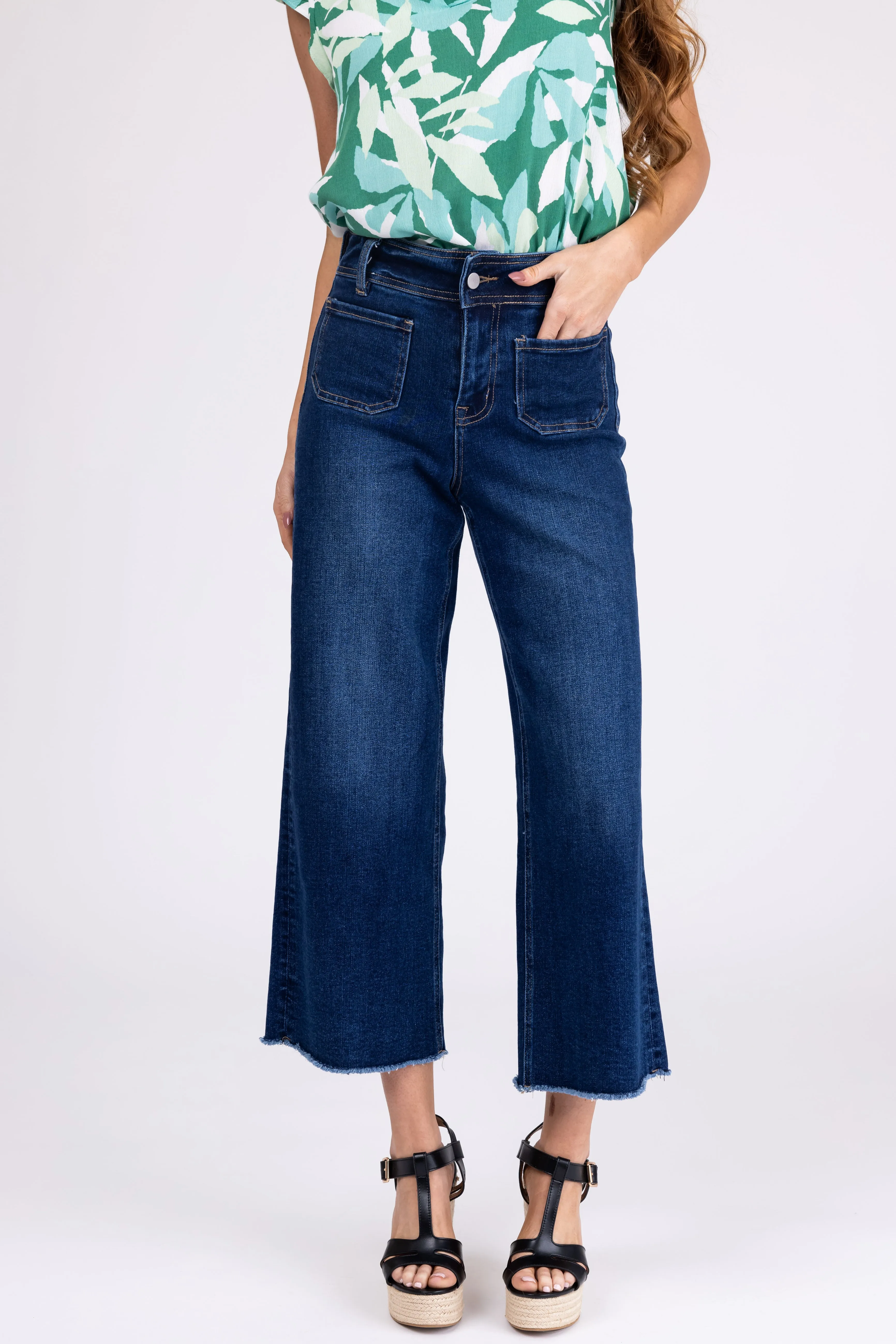 Mica Denim Dark Wash Wide Leg Cropped Jeans