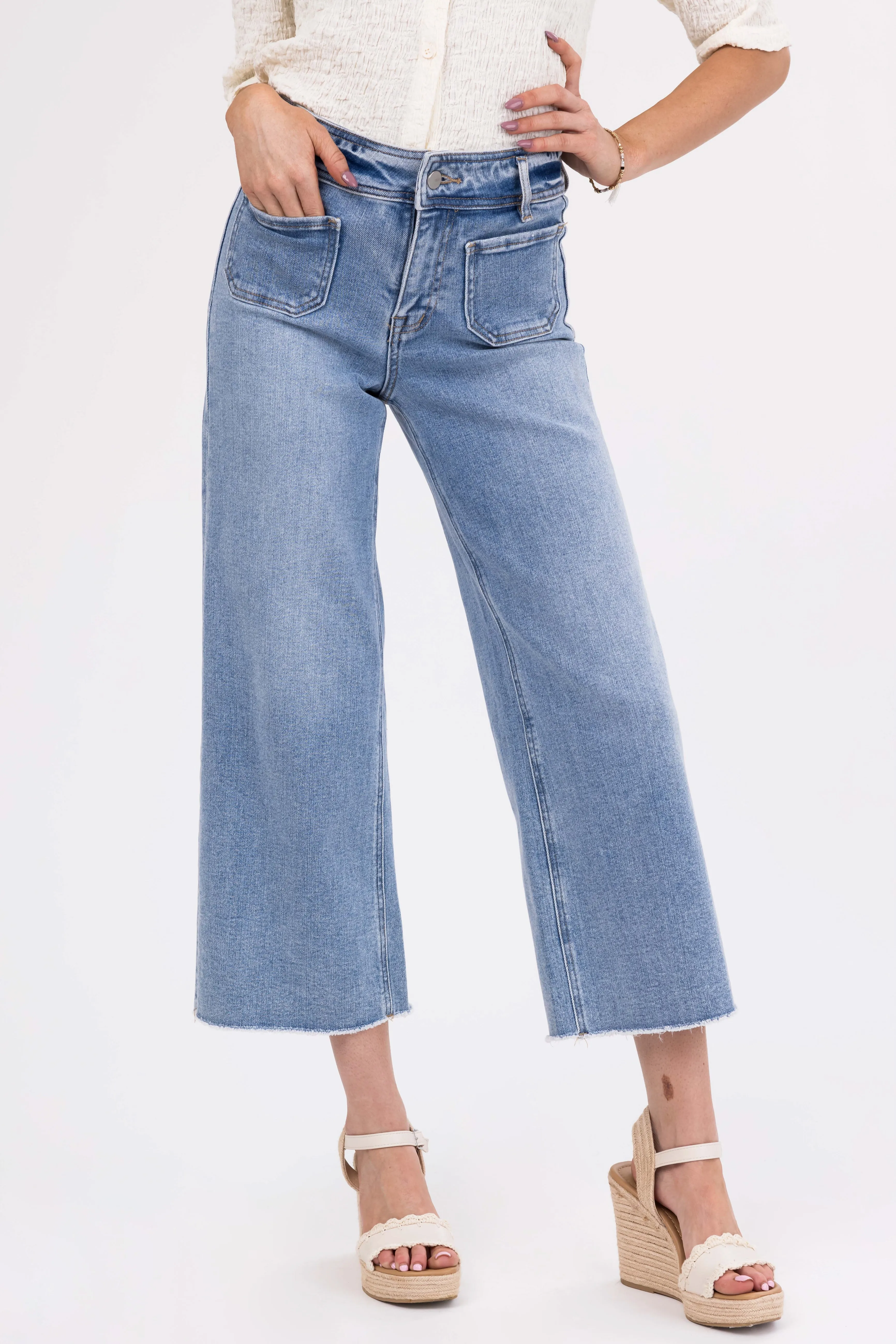 Mica Denim Light Wash Wide Leg Cropped Jeans