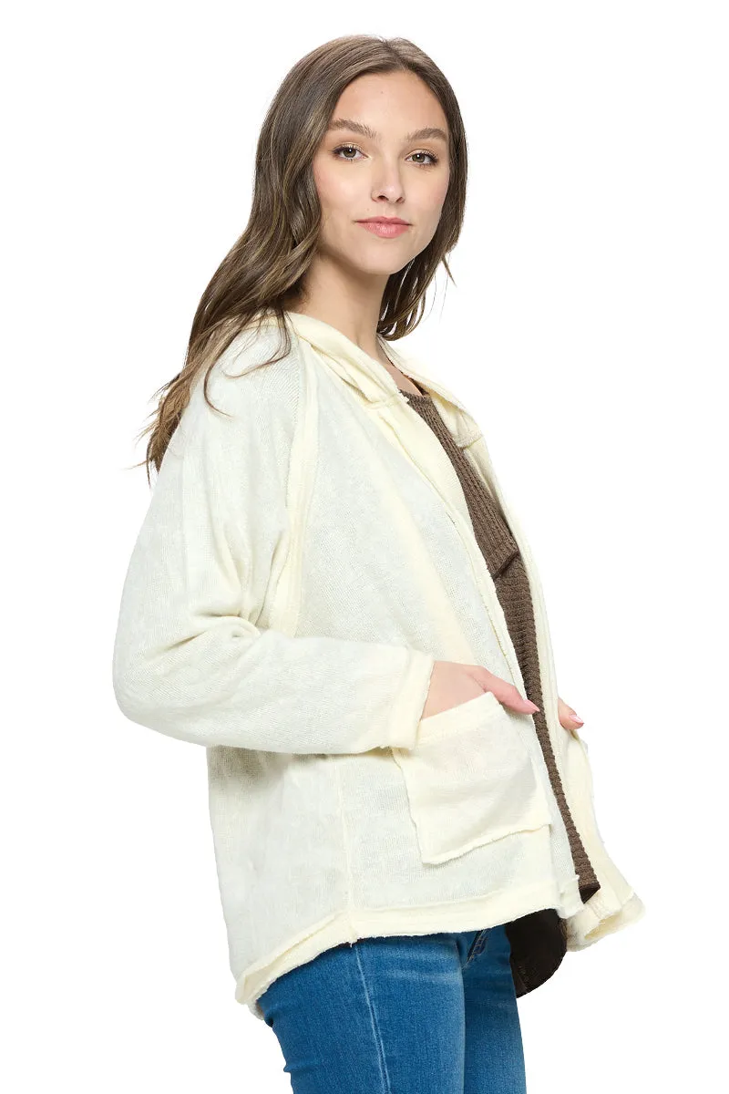 Natural Cardigan Hooded Raw Edge Stich