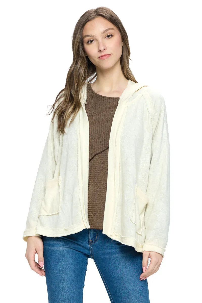 Natural Cardigan Hooded Raw Edge Stich