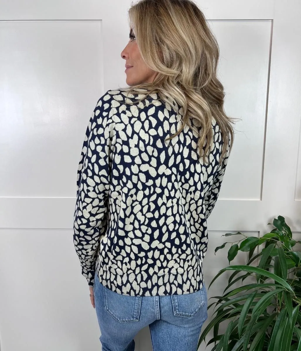 Navy Animal Print Classic Cardigan