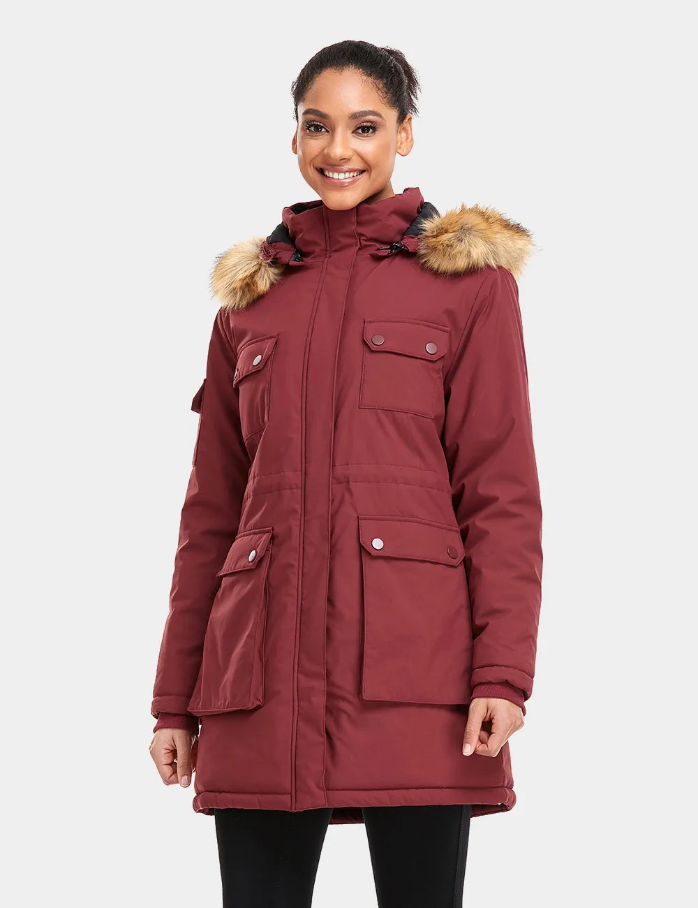 (Open-box) Women's Heated Thermolite® Parka (4 Heating Zones) - Red/Olive (Battery Set Not Included)