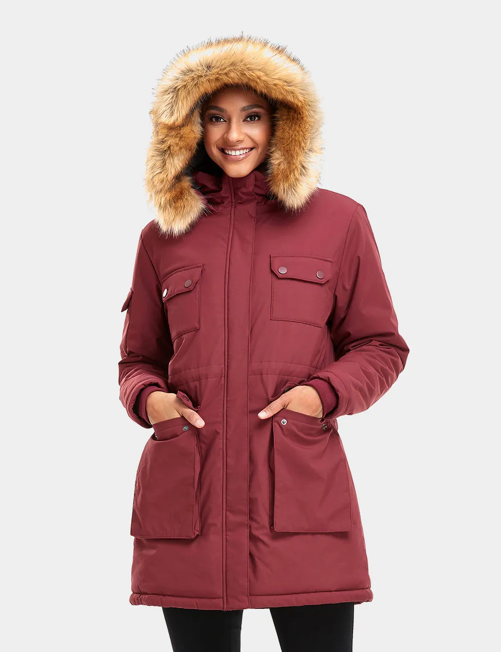 (Open-box) Women's Heated Thermolite® Parka (4 Heating Zones) - Red/Olive (Battery Set Not Included)