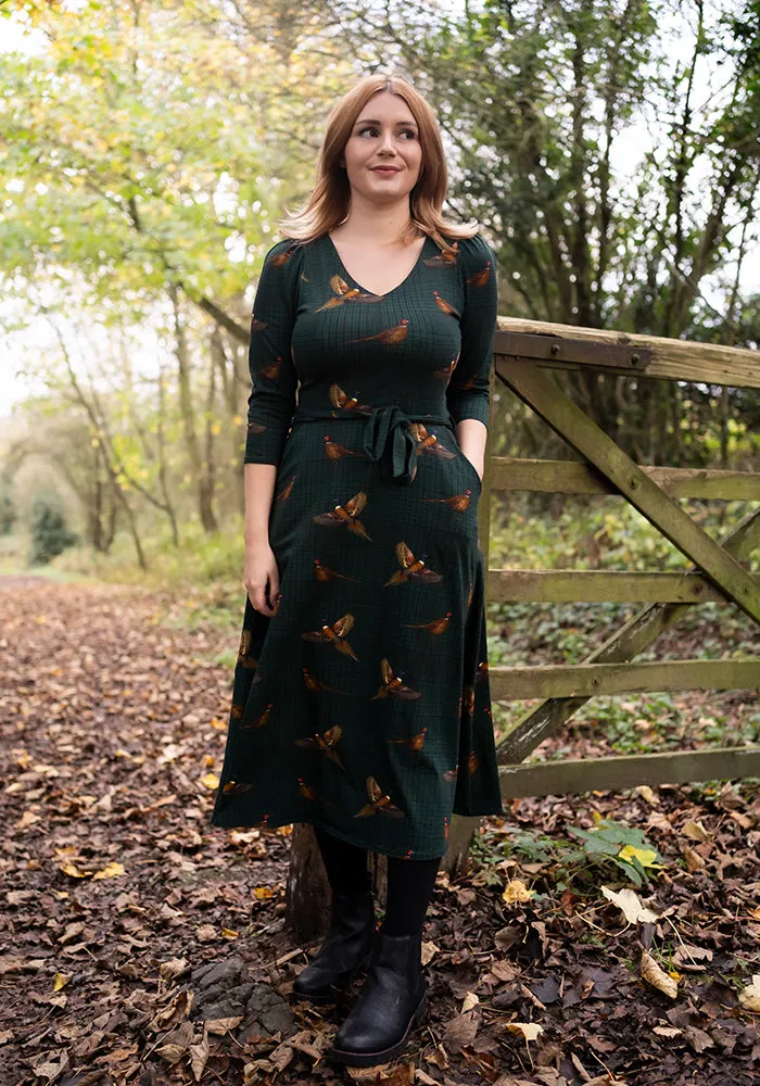 Penn Green Pheasant Print Cotton Midi Dress