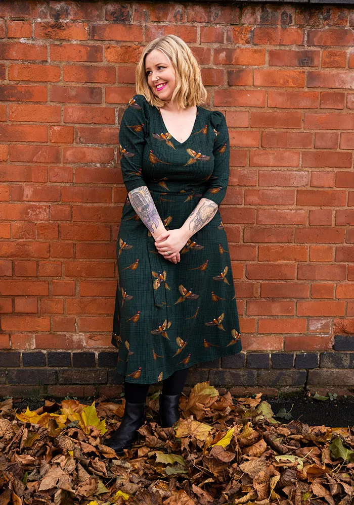 Penn Green Pheasant Print Cotton Midi Dress