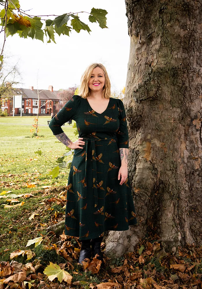 Penn Green Pheasant Print Cotton Midi Dress