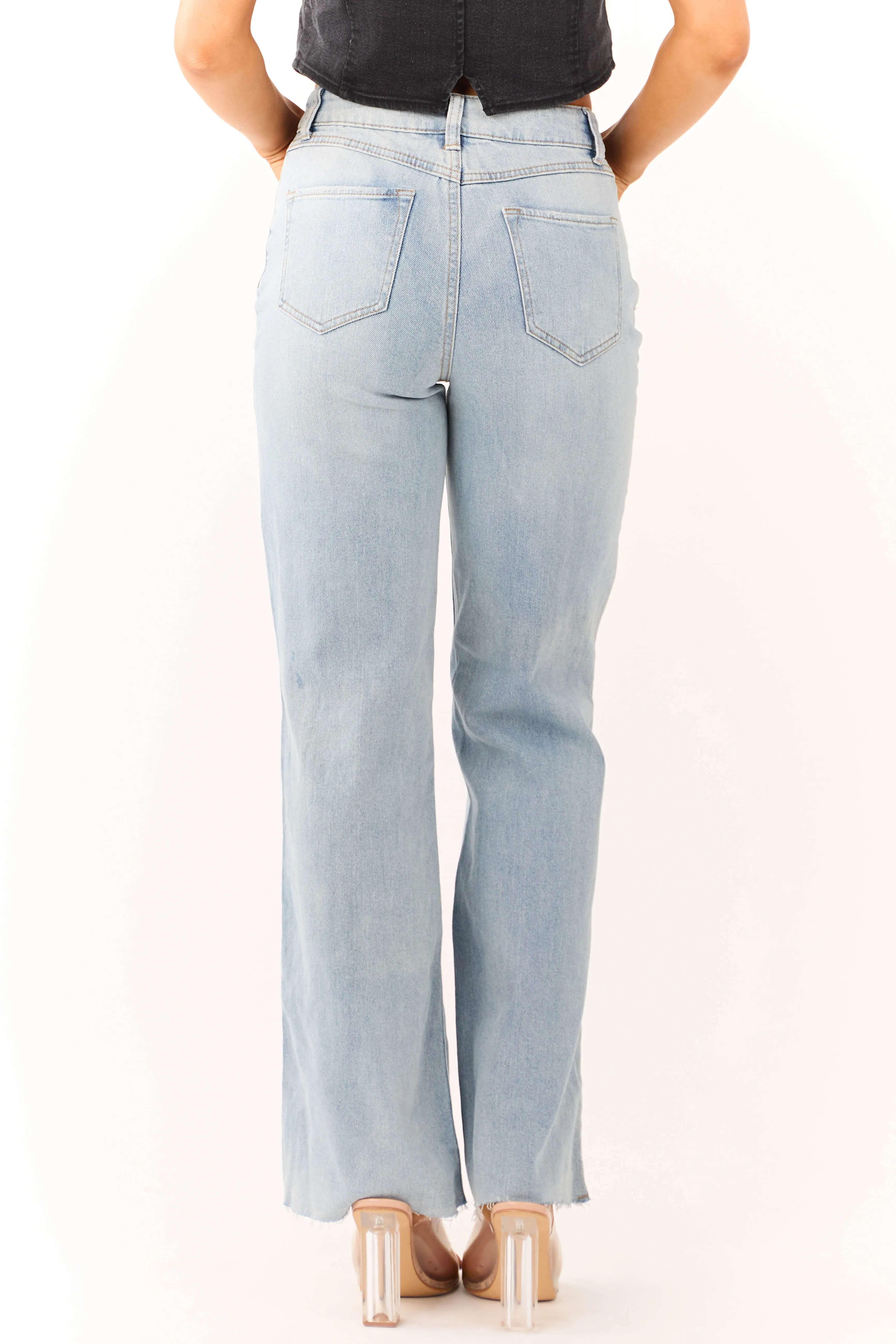 Rewash Light Wash Distressed Knee Wide Leg Jeans