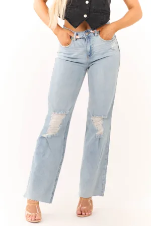 Rewash Light Wash Distressed Knee Wide Leg Jeans