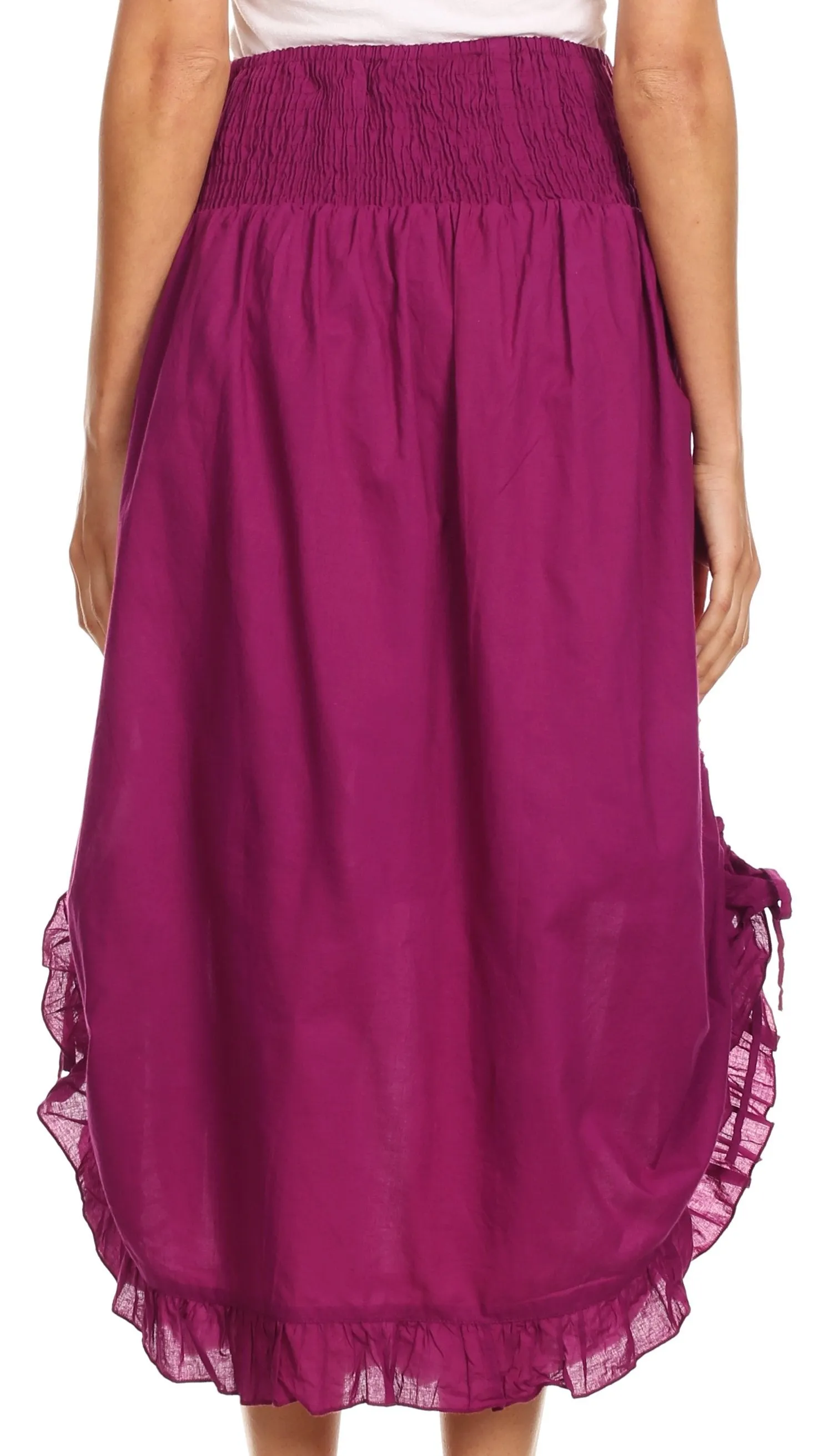 Sakkas Coco Long Cotton Ruffle Skirt with Pockets and Elastic Waistband