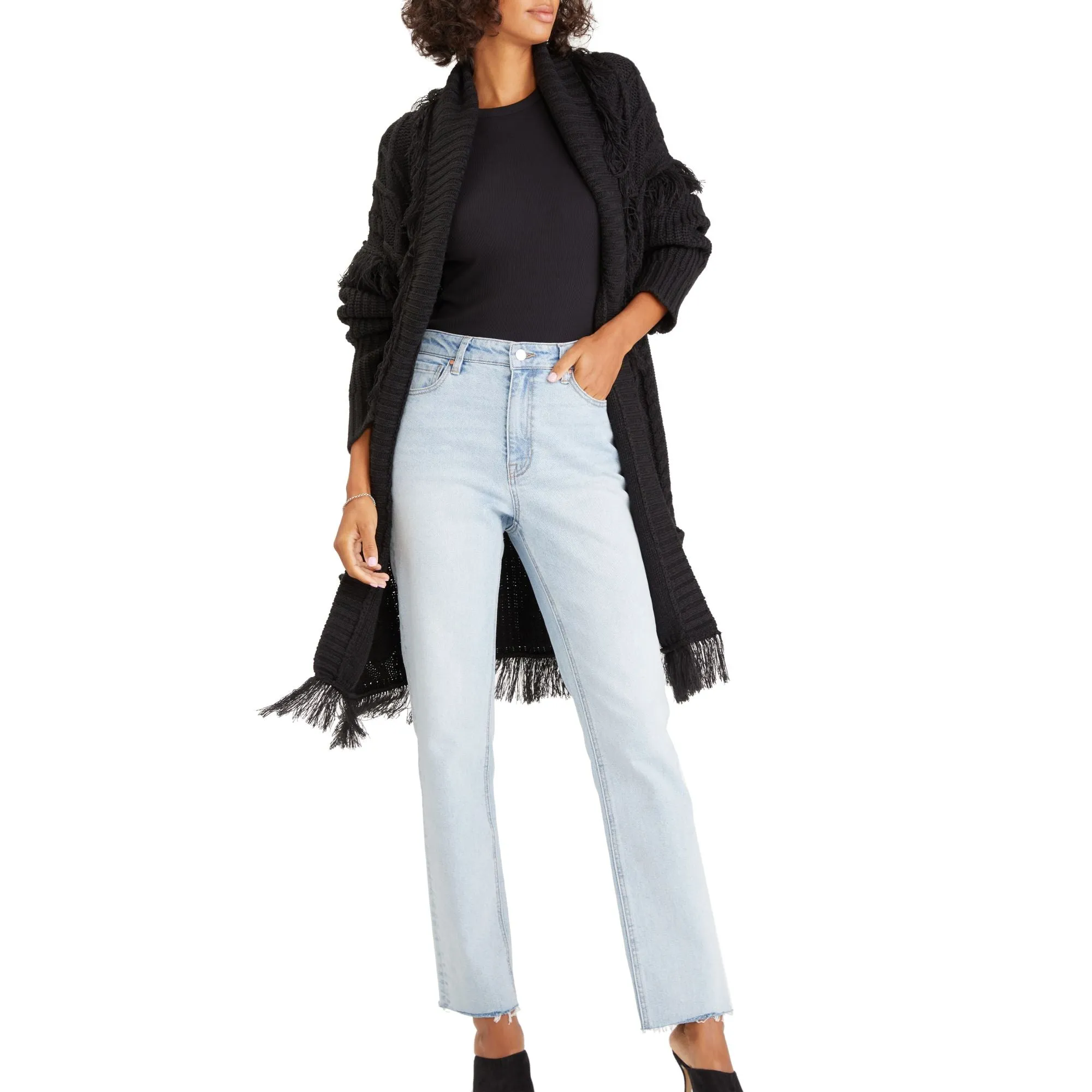 Sanctuary Women's Make Sway Fringe Cardi - BLACK