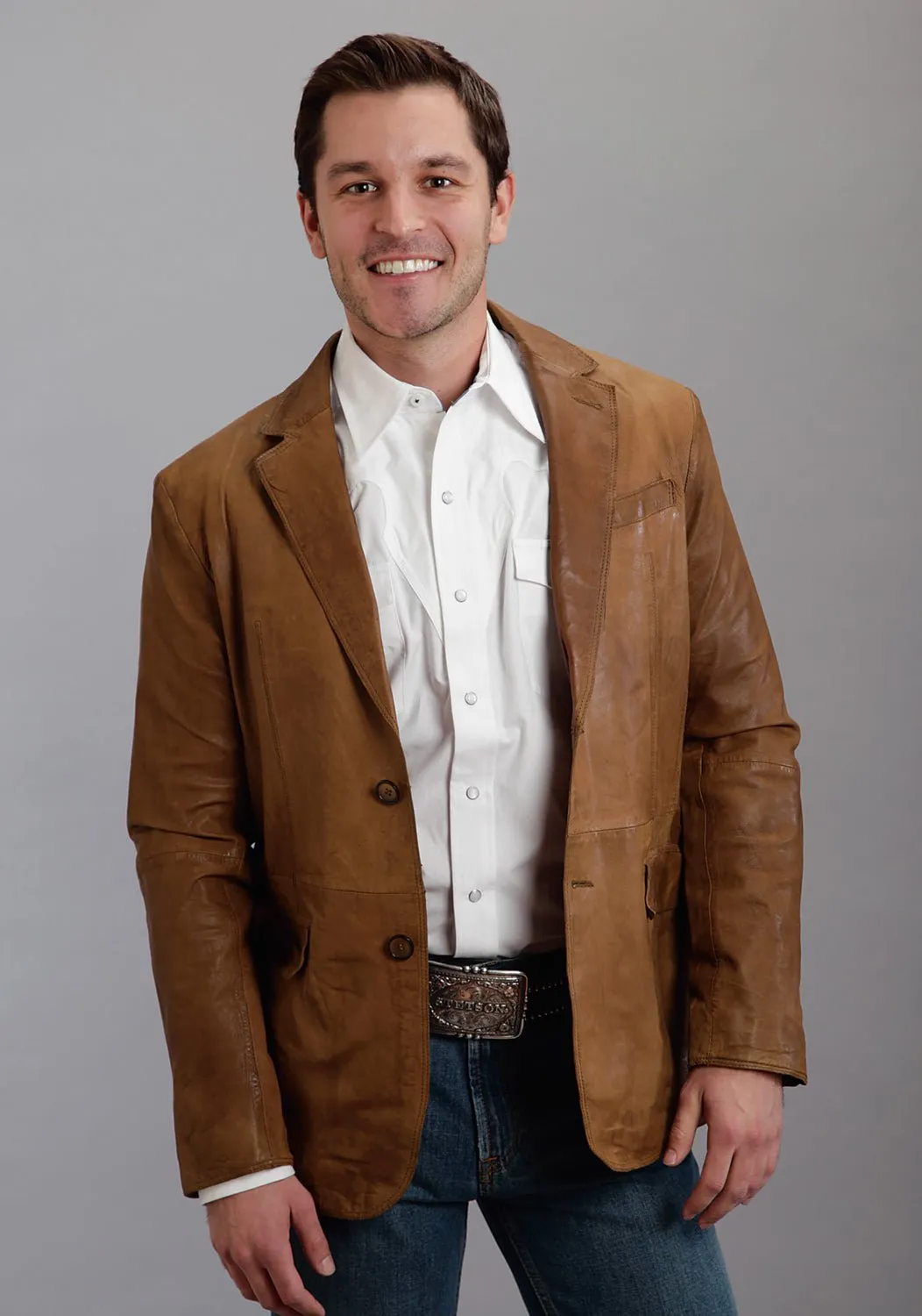 Stetson Mens Brown Leather Western Lamb Blazer Jacket