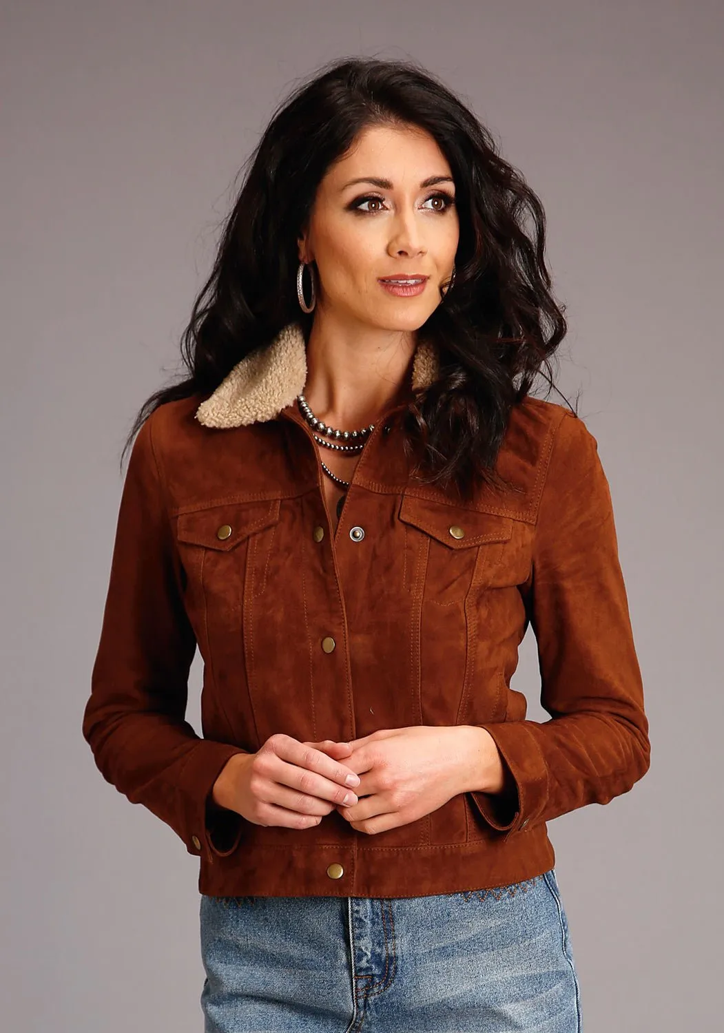 Stetson Womens Ginger Brown Leather Suede Jean Jacket