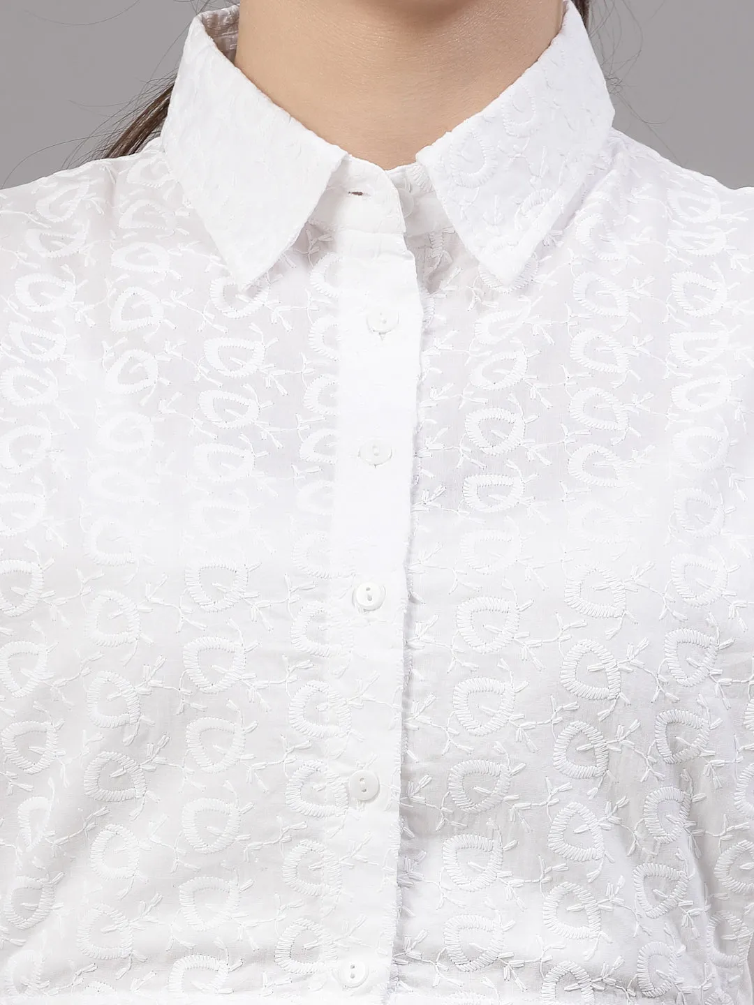 Style Quotient Women Self Design White Polycotton Regular Dickey Collar Shirt