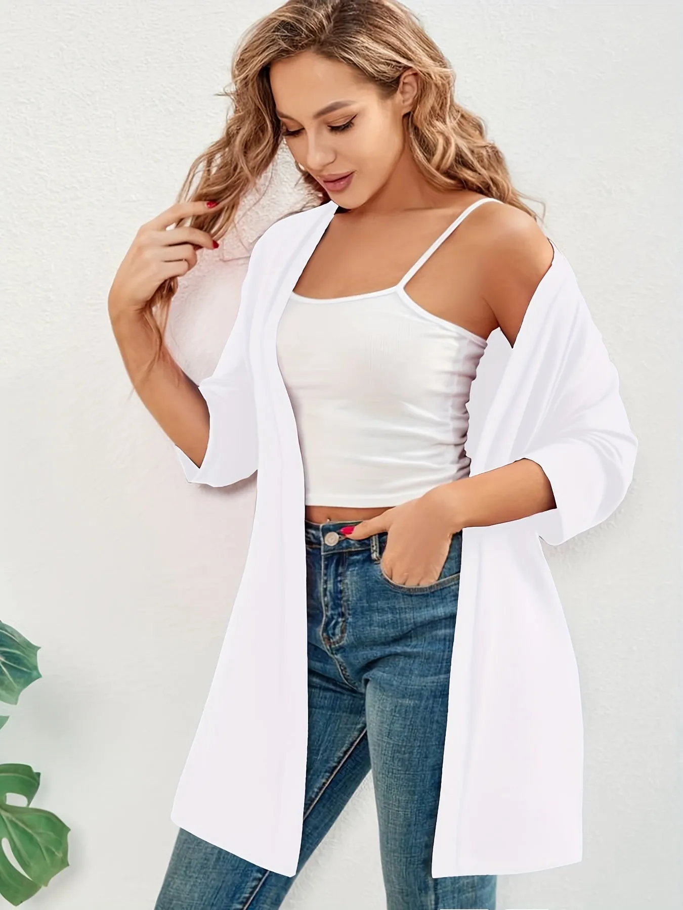 Stylish Plus Size Solid Color Half Sleeve Cardigan