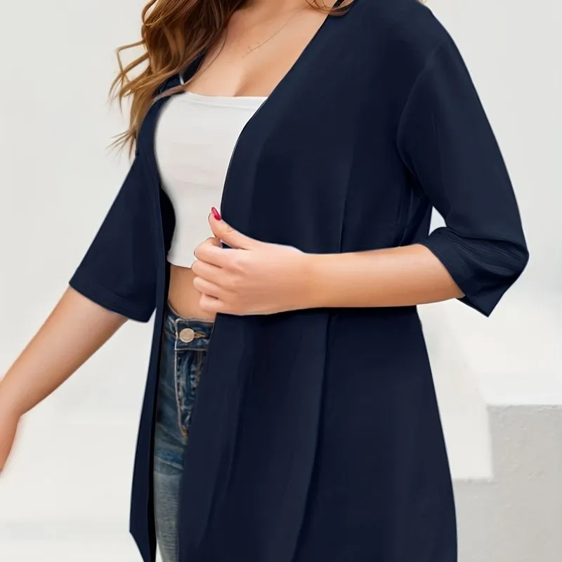 Stylish Plus Size Solid Color Half Sleeve Cardigan