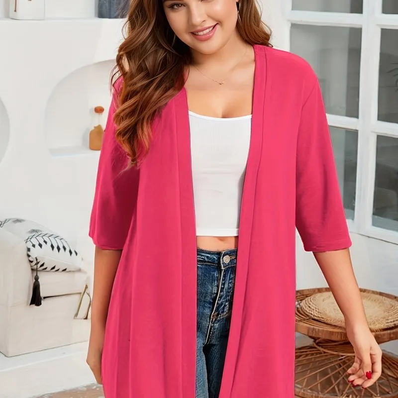 Stylish Plus Size Solid Color Half Sleeve Cardigan