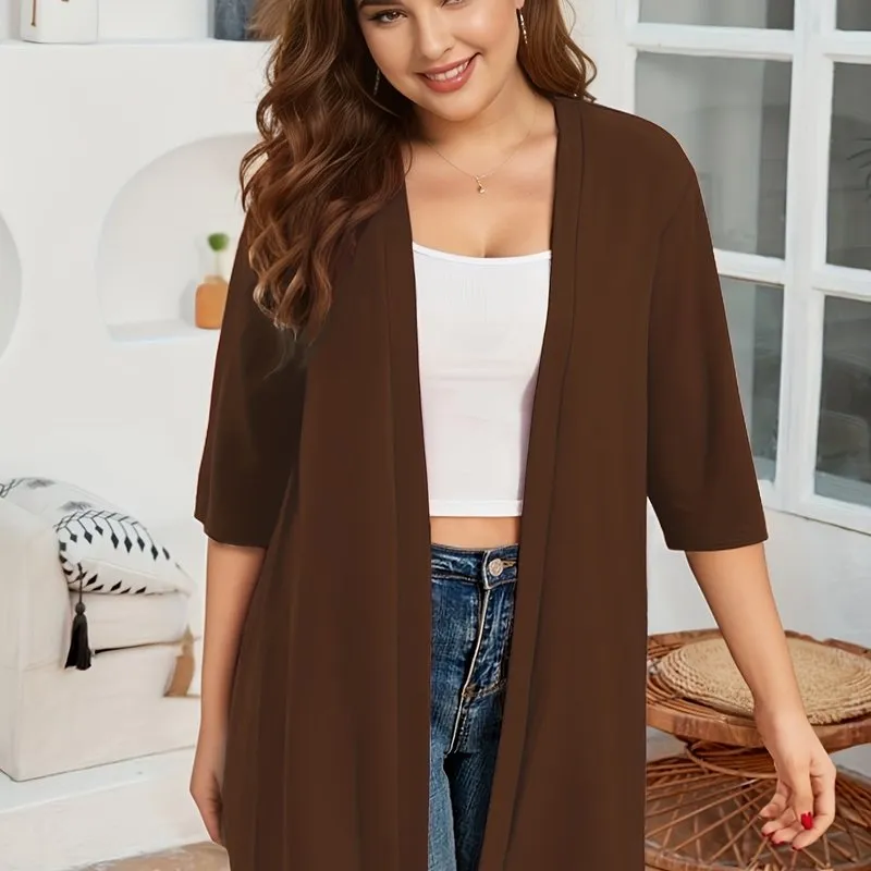 Stylish Plus Size Solid Color Half Sleeve Cardigan