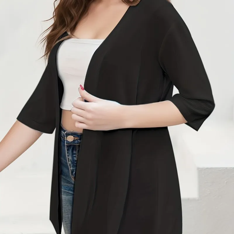 Stylish Plus Size Solid Color Half Sleeve Cardigan