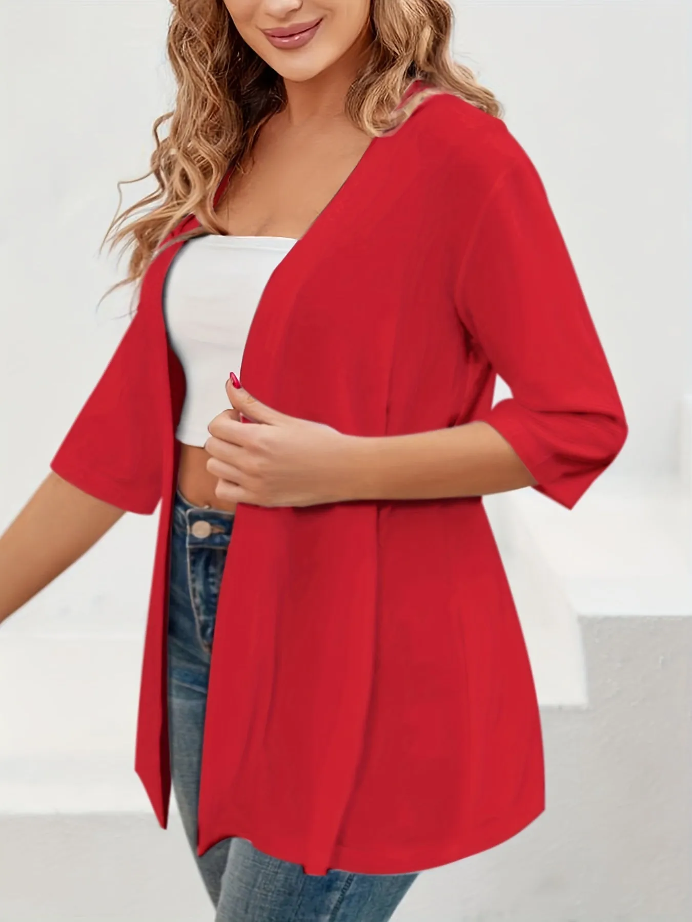 Stylish Plus Size Solid Color Half Sleeve Cardigan