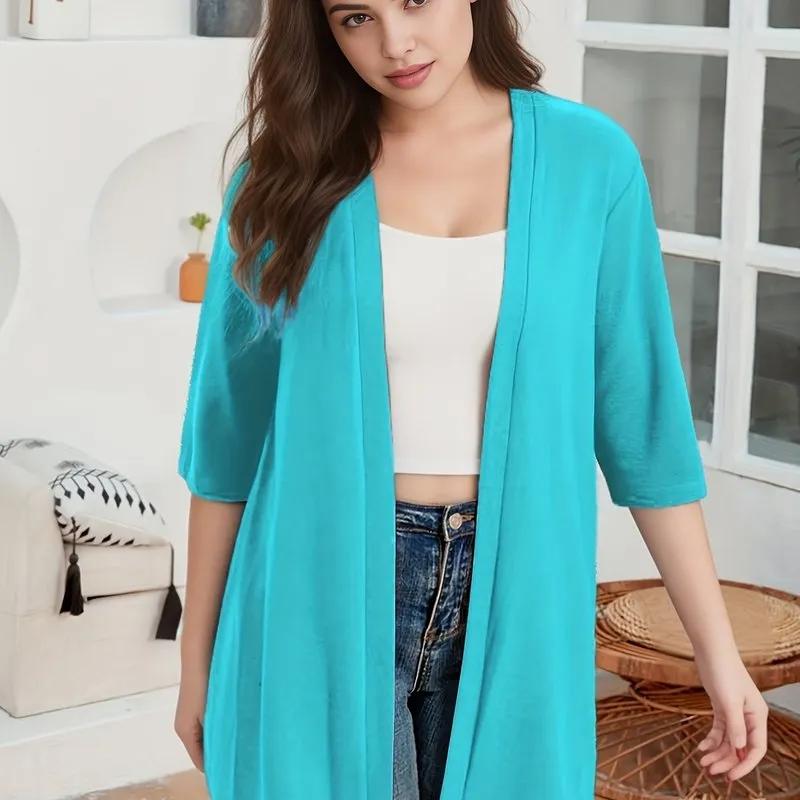 Stylish Plus Size Solid Color Half Sleeve Cardigan