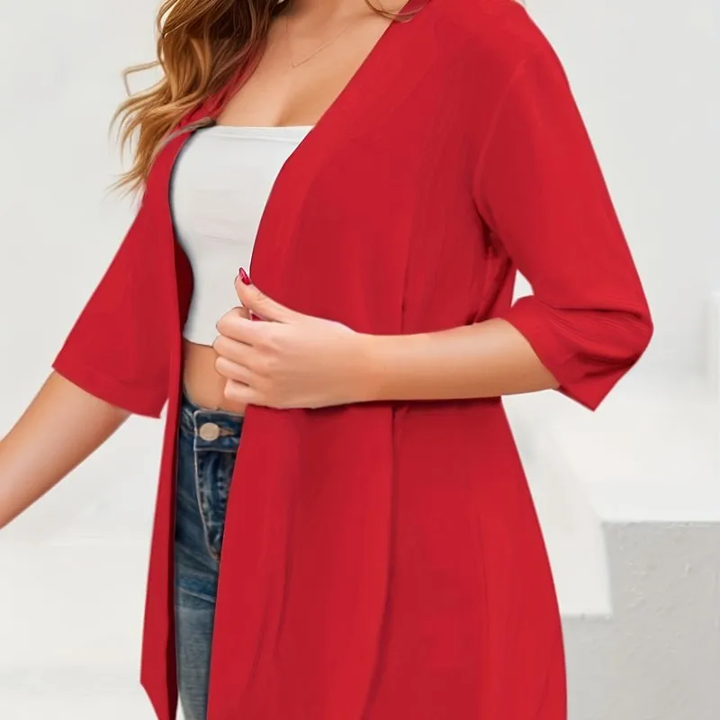 Stylish Plus Size Solid Color Half Sleeve Cardigan