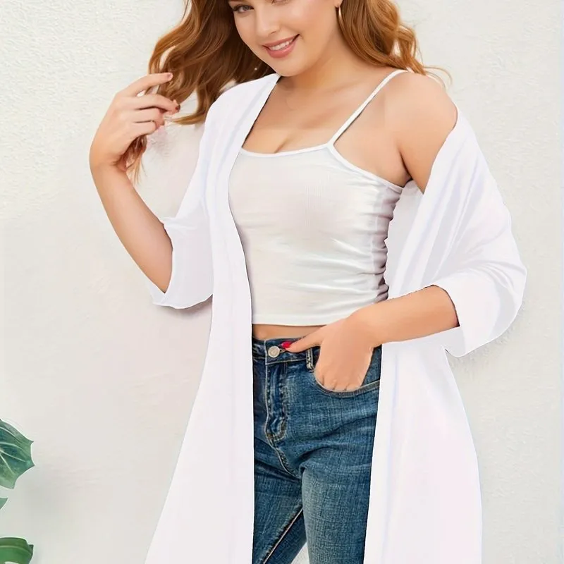 Stylish Plus Size Solid Color Half Sleeve Cardigan