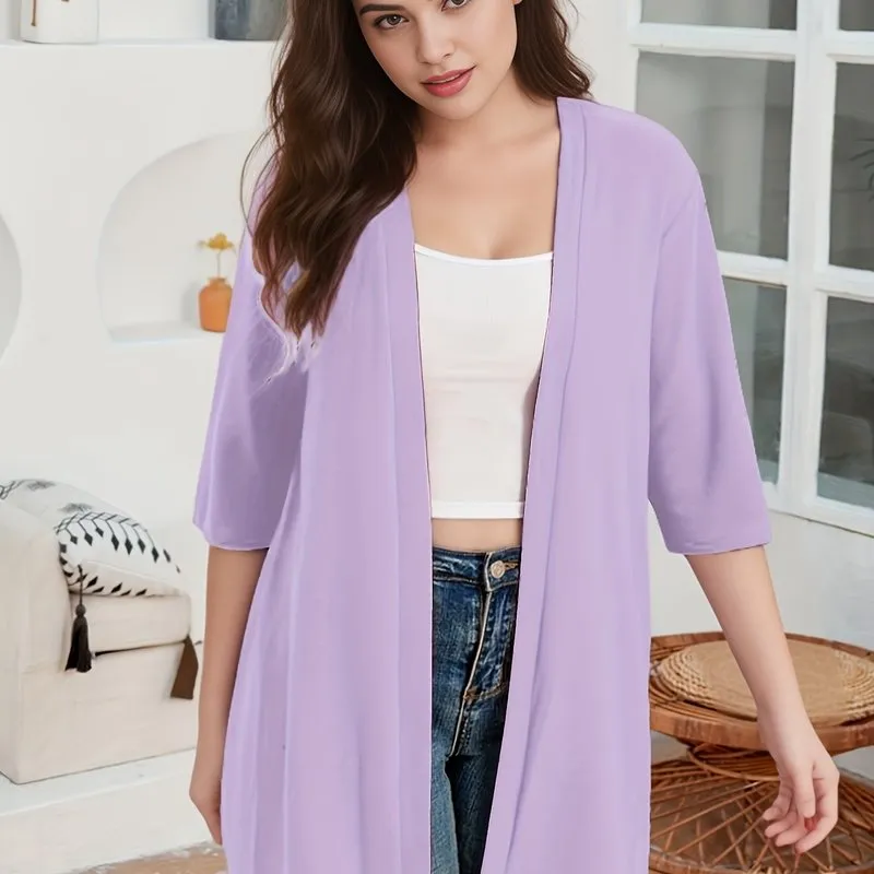 Stylish Plus Size Solid Color Half Sleeve Cardigan