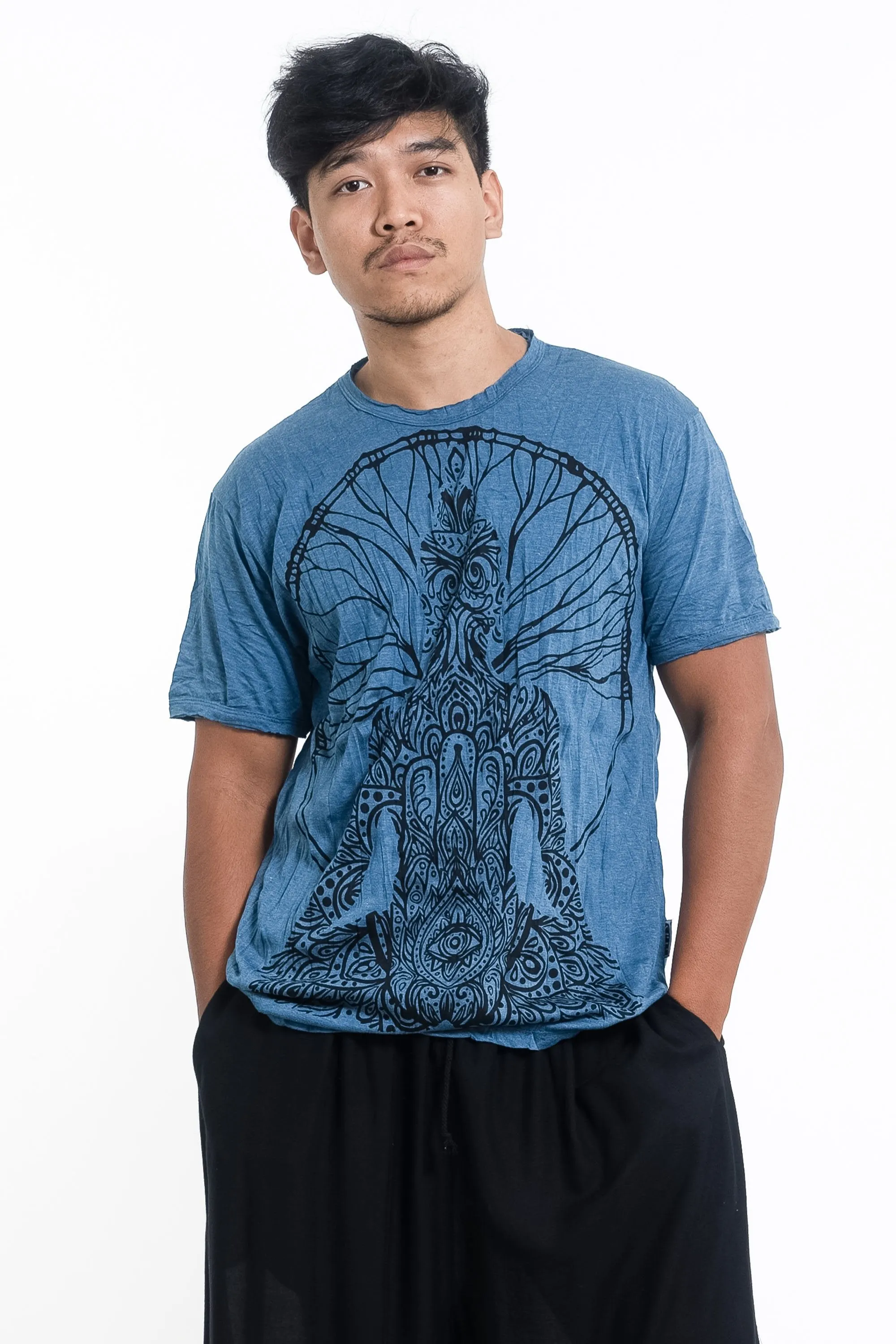 Sure Design Men's Hamsa Meditation T-Shirt Denim Blue