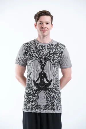 Sure Design Mens Ohm Meditation Tree T-Shirt Gray