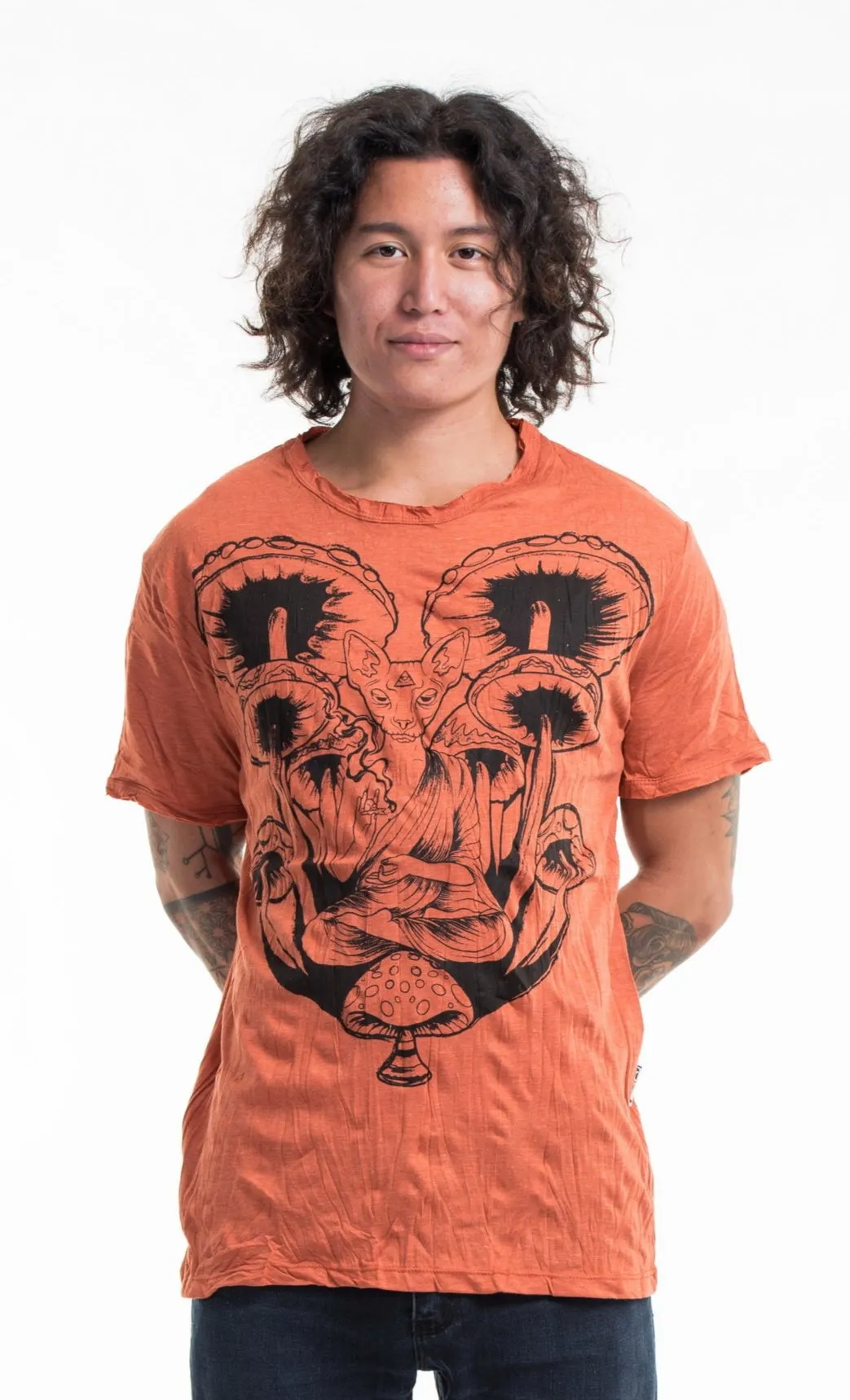 Sure Design Men's Spiritual Shroom Cat T-Shirt Orange