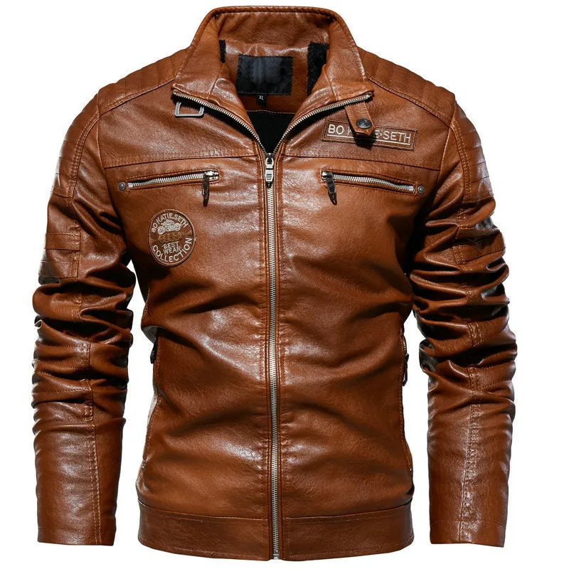 Water Proof Stand Collar Leather Jacket, Riding Jackets for Men