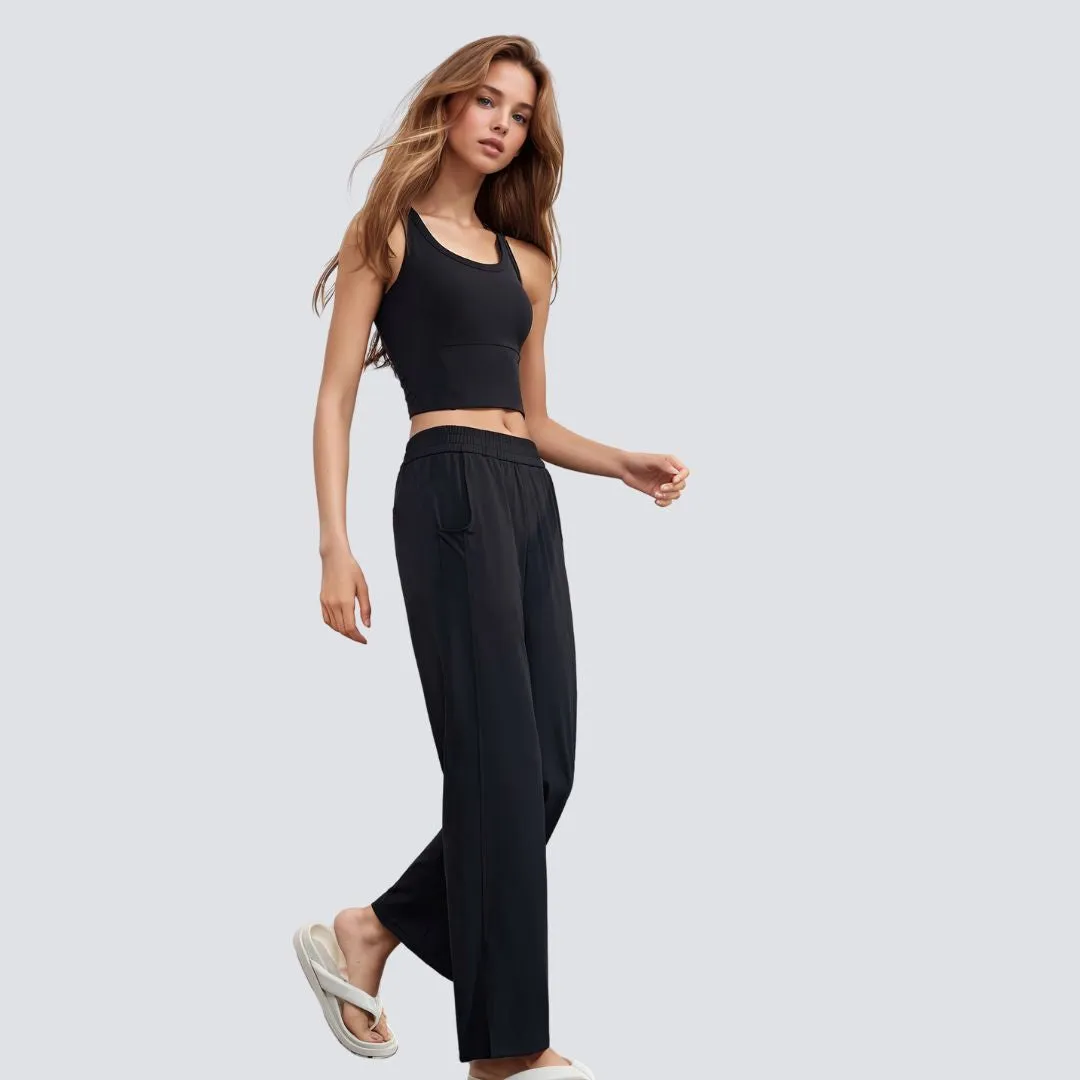 Wide-Legged Comfort Yoga Pants - Black