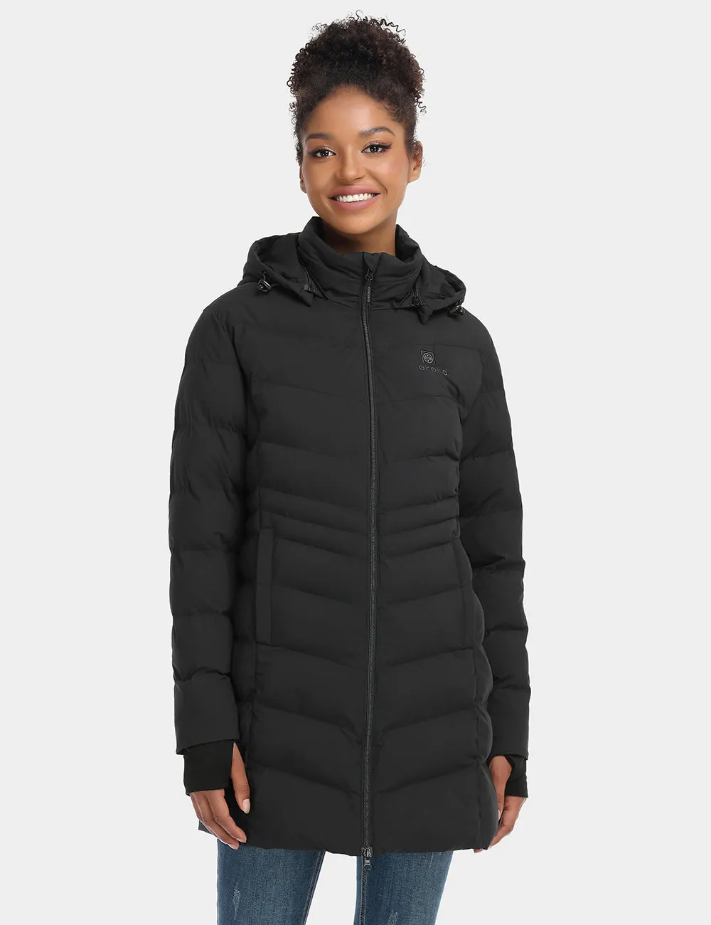 Women's Heated Puffer Parka Jacket - Black/White