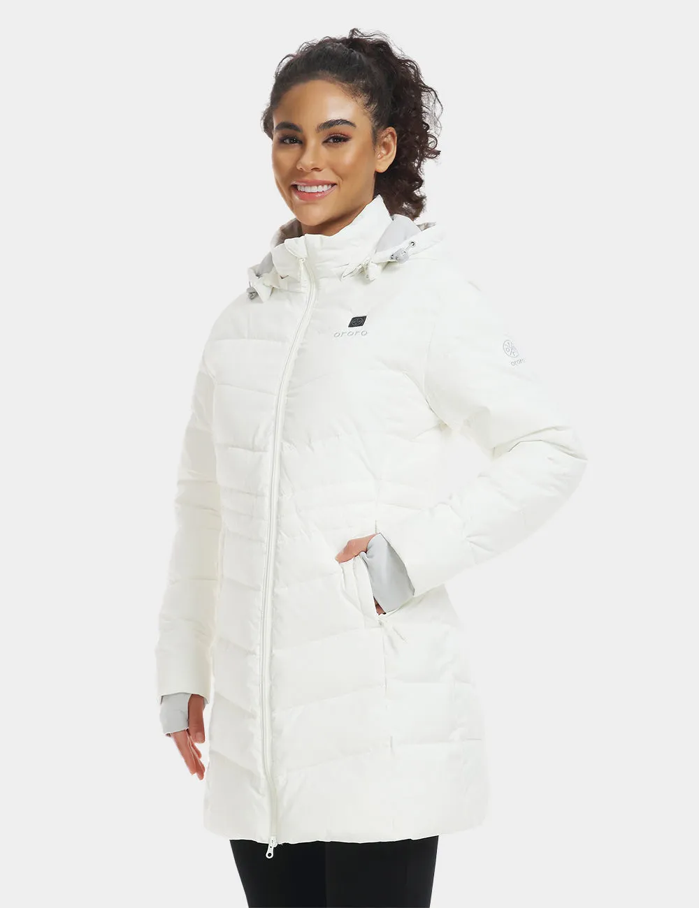 Women's Heated Puffer Parka Jacket - Black/White